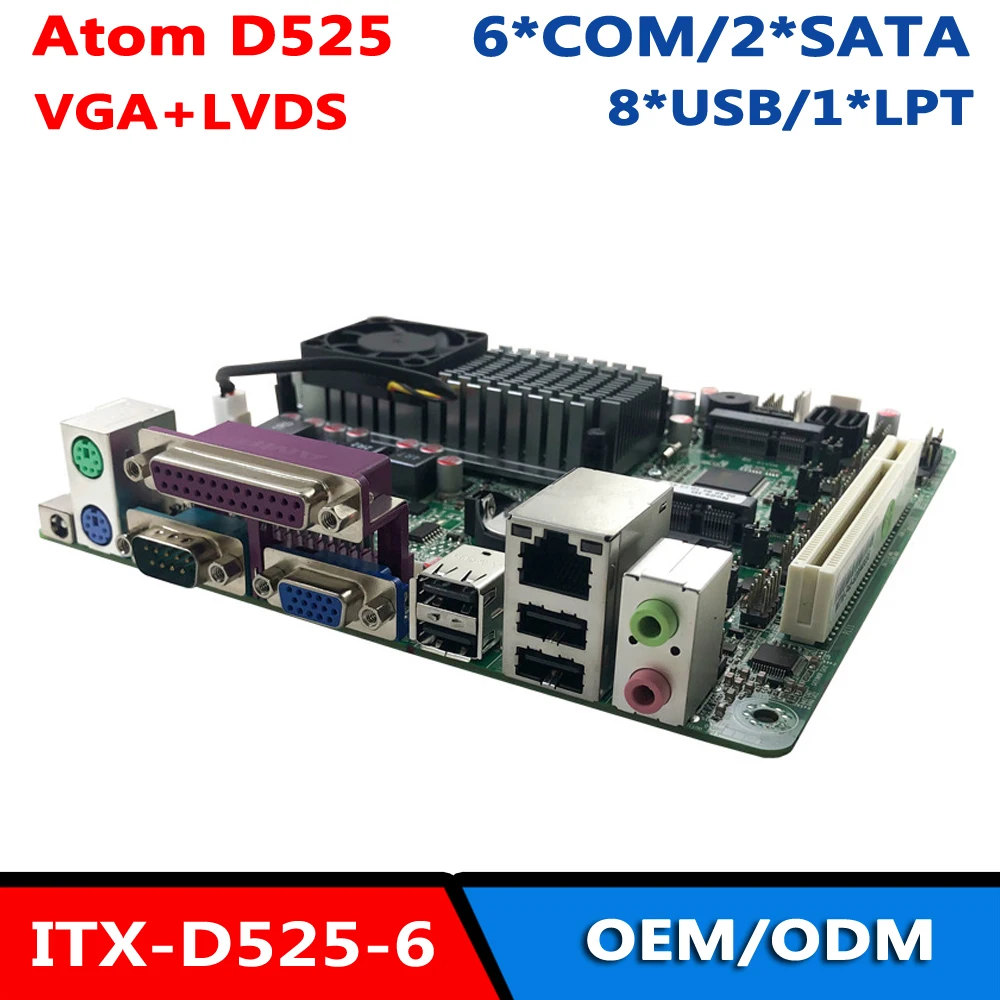 Материнская плата Atom D525 Mini ITX для терминала POS ATM с 6 * COM VGA LVDS LPT|Промышленные