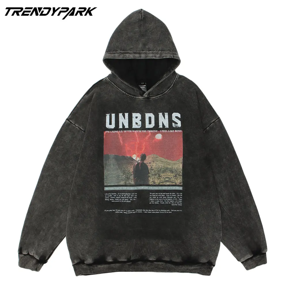 

2021 Autumn Men's Hoodies Hip Hop Distress Washed Grey Printed Sweatshirt Harajuku Oversized Cotton Casual Streetwear Clothing