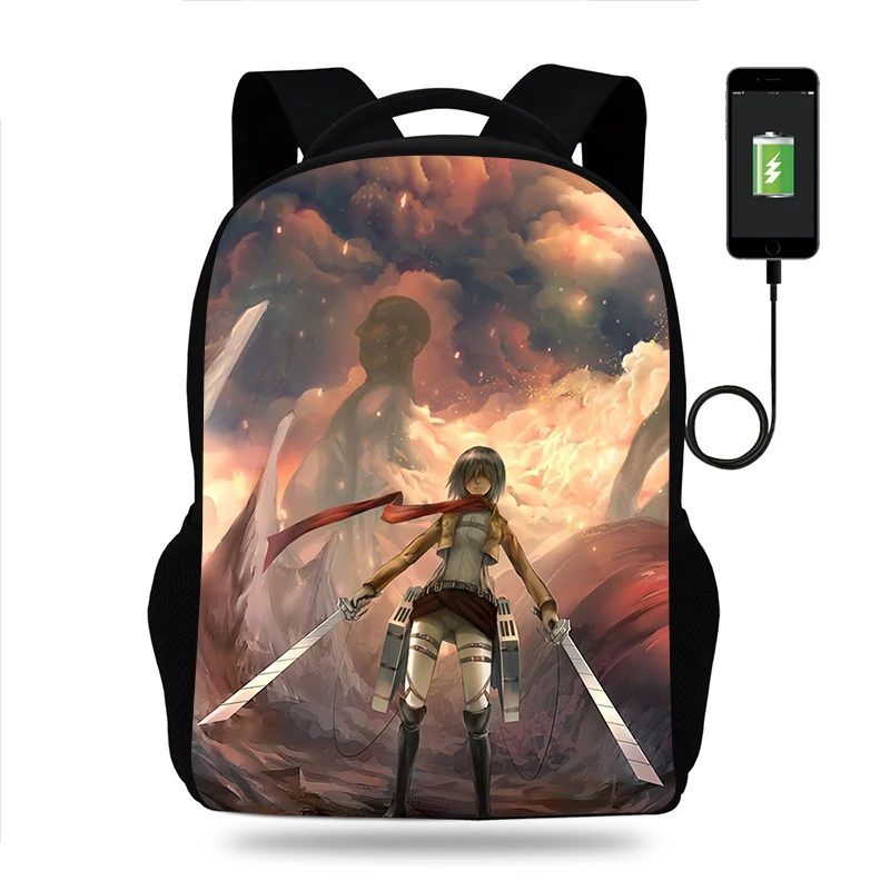 

Anime Attack on Titan Kids Backpack for Boys Teenager School Bags Girls Bookbag Knapsack Men Women USB Charging Travel Bags