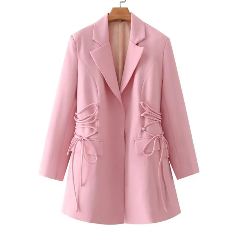 

SeeBeautiful Casual Bandage Large Size Blazers Coat Notched Collar Long Sleeve Pocket Women Spring 2022 New Fashion G353