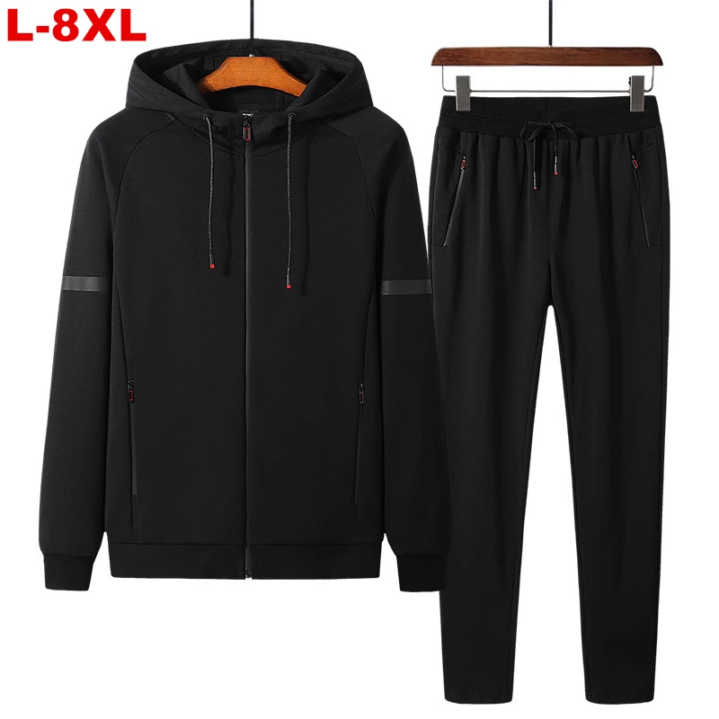 Size 8xl 7xl Plus 6xl Hooded Men's Tracksuit Sets Oversized 2 Pieces Sportswear Men Zipper Hoodie Sweatsuits Jackets Pants Male