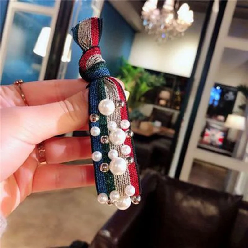 INS резинка для волос с жемчугом Радуга Vsco девушки отпуска stlye дизайнерские