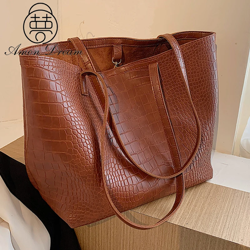 Комплект из 2 предметов с узором крокодиловая кожа большой Ёмкость сумка через