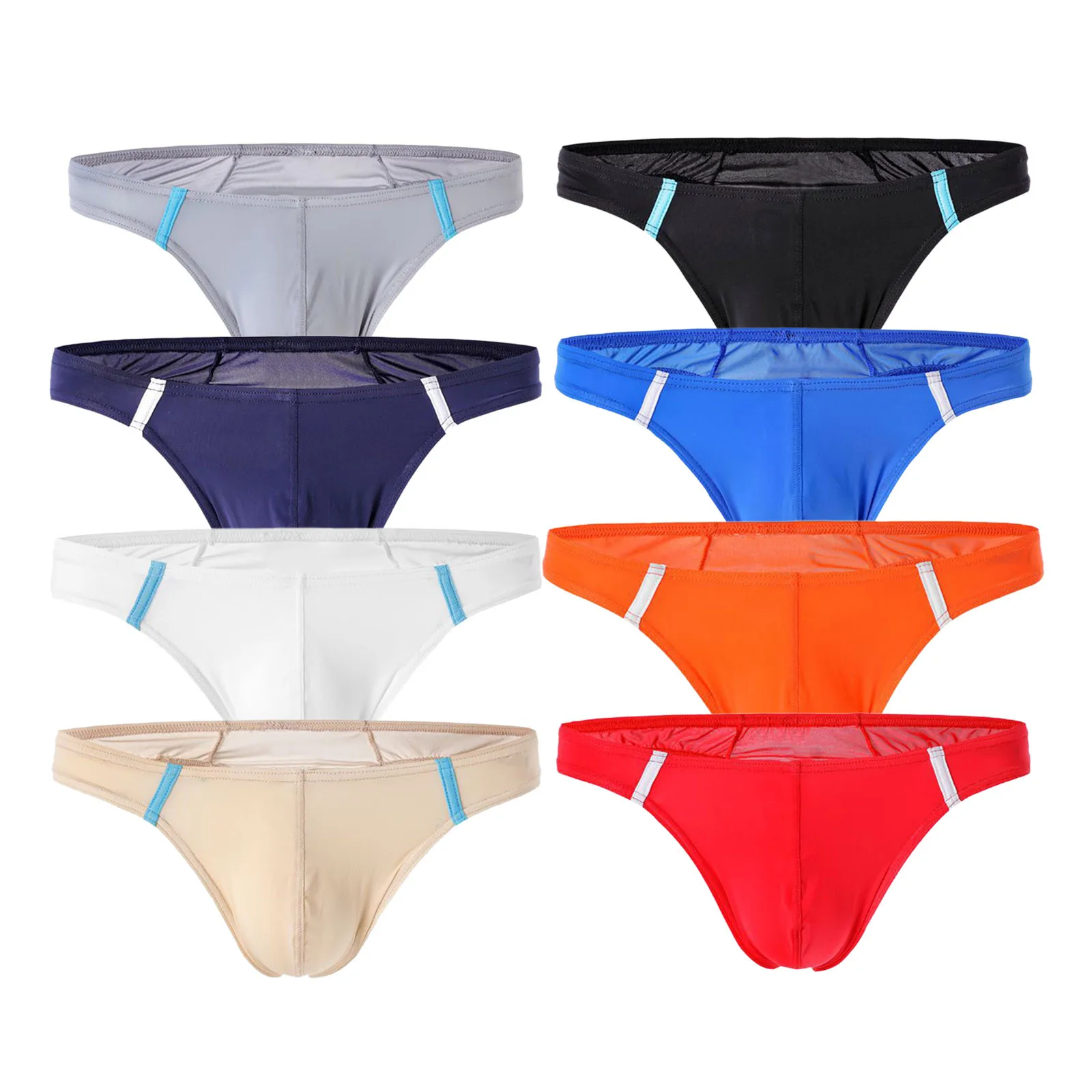 

8pc Men's Briefs Sexy T Pants Thong Cooling Ice Silk Soft Breathable Underwear Extra-thin Sold Color Low Waist Underpants T6