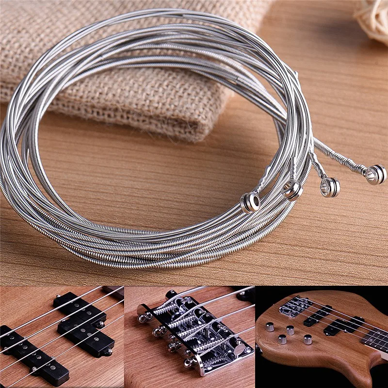 4 pcs edelstahl bass saiten bass gitarre teile zubehör gitarre string silber überzogene gauge bass gitarre musik zubehör free global sh