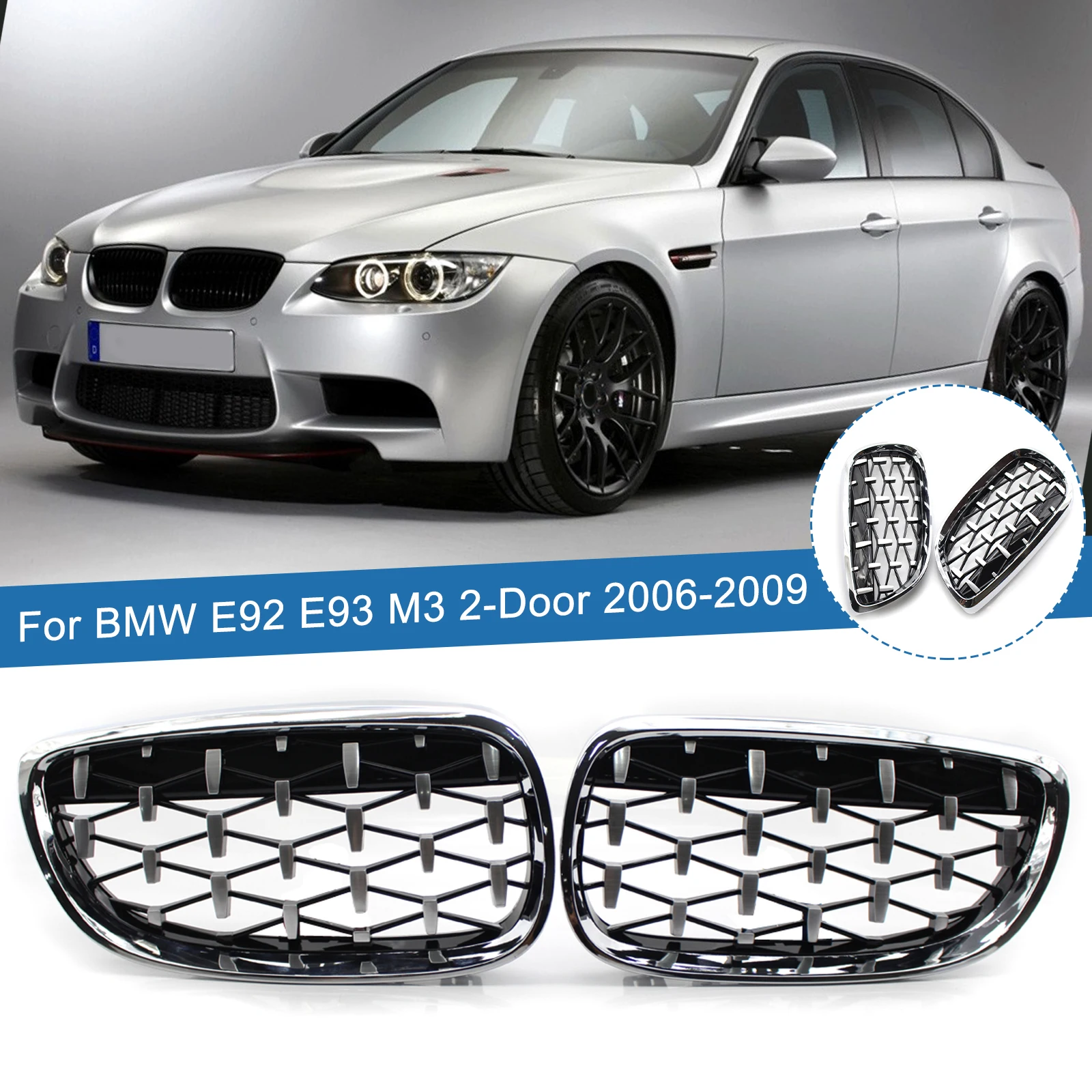 

1 Pair Car Diamond Style Front Kidney Grilles Grill Replacement Sport Racing Grills For BMW 3 Series E92 E93 M3 2-Door 2006-2010