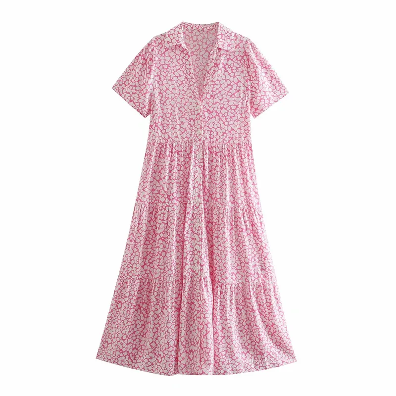 

Женское Плиссированное Платье-миди ZA, голубое винтажное офисное платье с принтом в несколько рядов, короткими рукавами-фонариками и пугови...