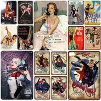 good pin up girl plaque metal vintage tin sign shabby club classical retro painting home wall stickers pub iron painting