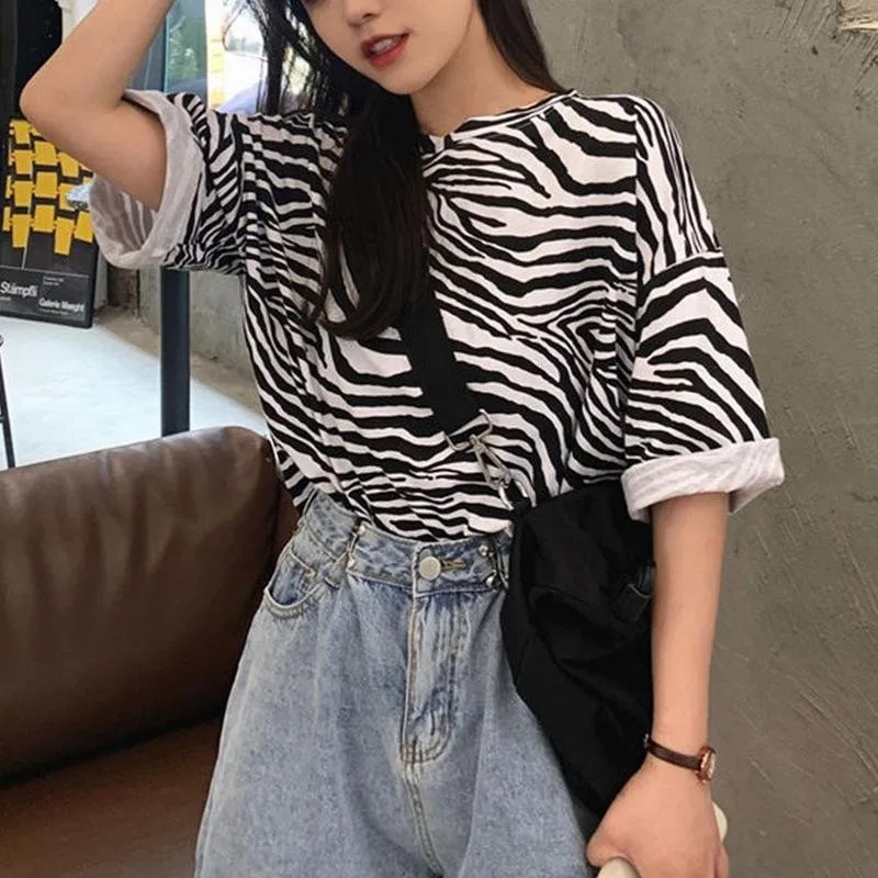 

Animal Zebra Print Women T-shirts Summer Casual Female Girls Tops Tops Ladies Sleeve Tshirts Short Tee Tshirt Harajuku Over N0V0
