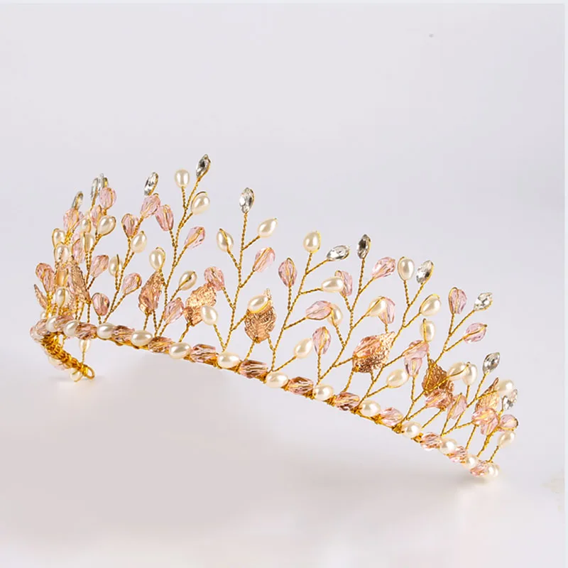 

Florist Crystal Pearl Wedding Rhinestone Tiara Crown Bridal Jewelry Band Hair Accessories Hair Crown for Women SANA889