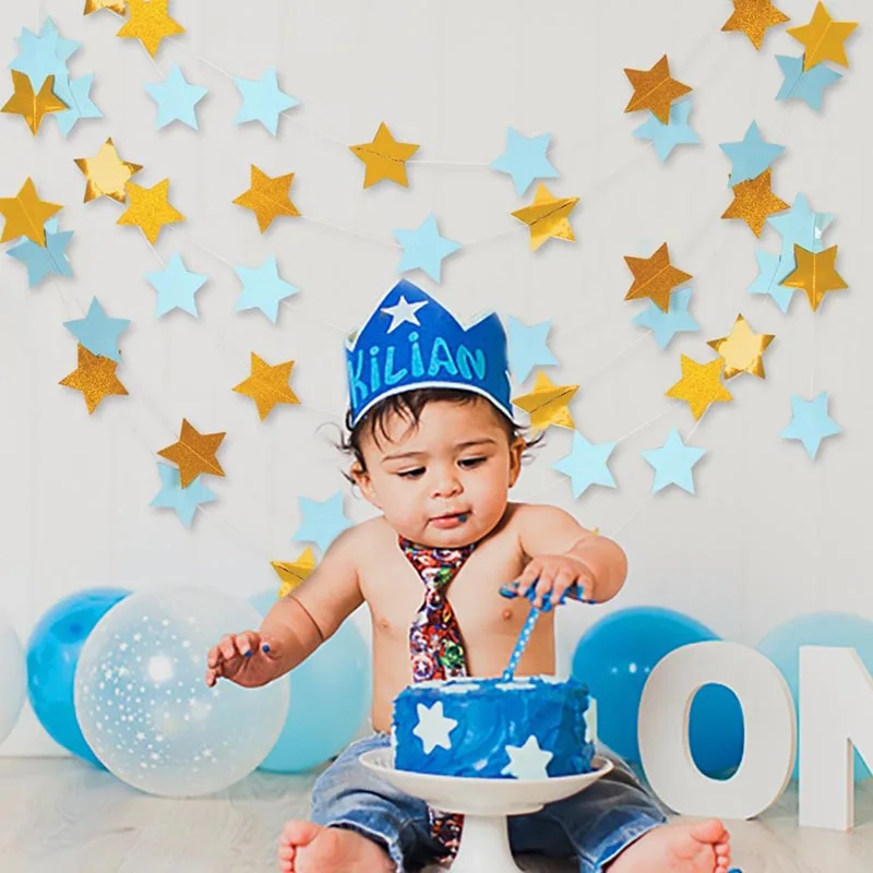 Яркая золотистая и синяя Бумажная гирлянда 4 м со звездами баннеры для вечеринки