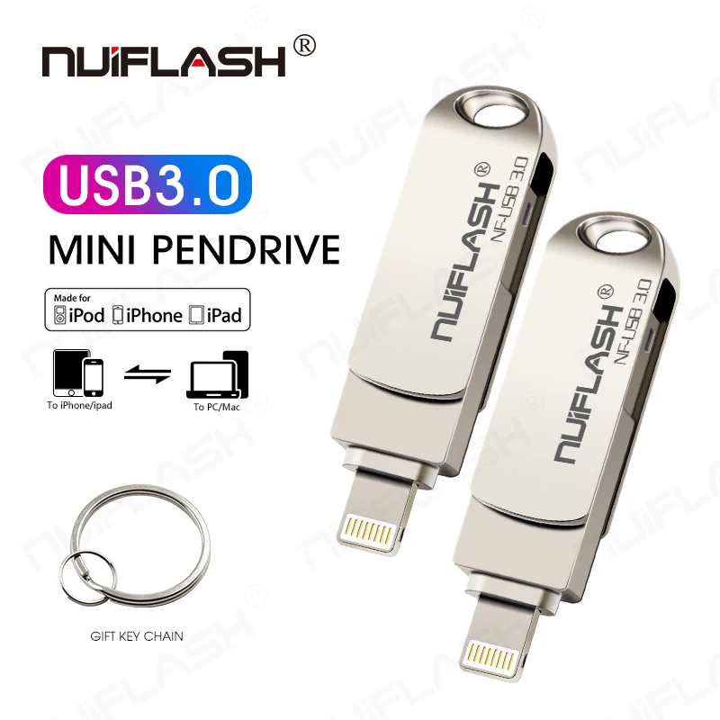 

Original Nuiflash Flash Drive 128GB 256GB iXpand Go USB 3.0 Pendrive Memory Stick Metal OTG Dual Slot U Disk For iPhone/iPad/PC