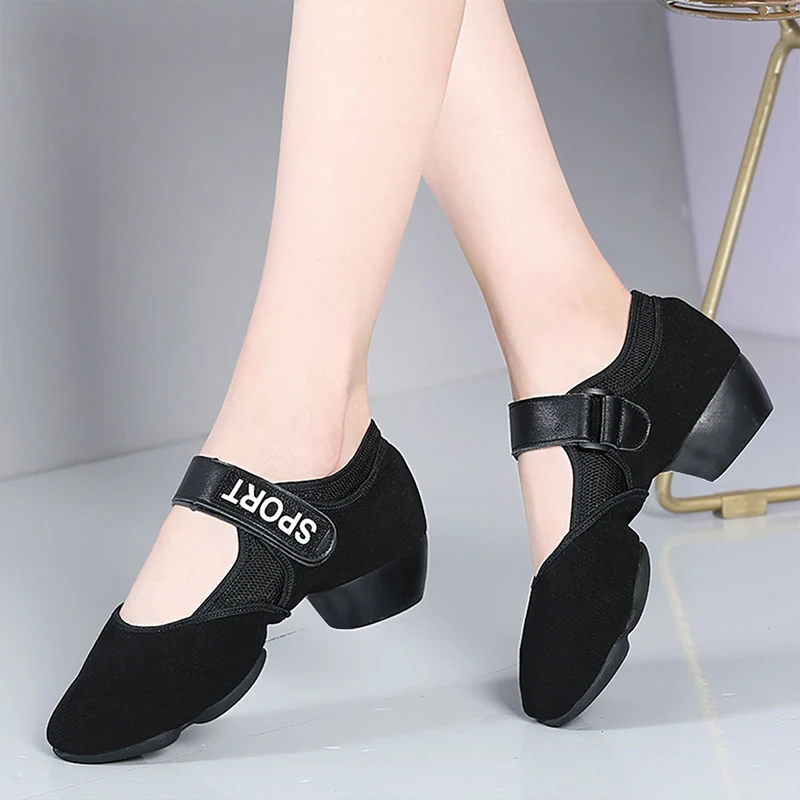 Dance Shoes For Women Low-heel Soft-soled Shoes Ballroom Dancing Summer Mesh Latin Shoes Breathable Split Sole Red Black Colors