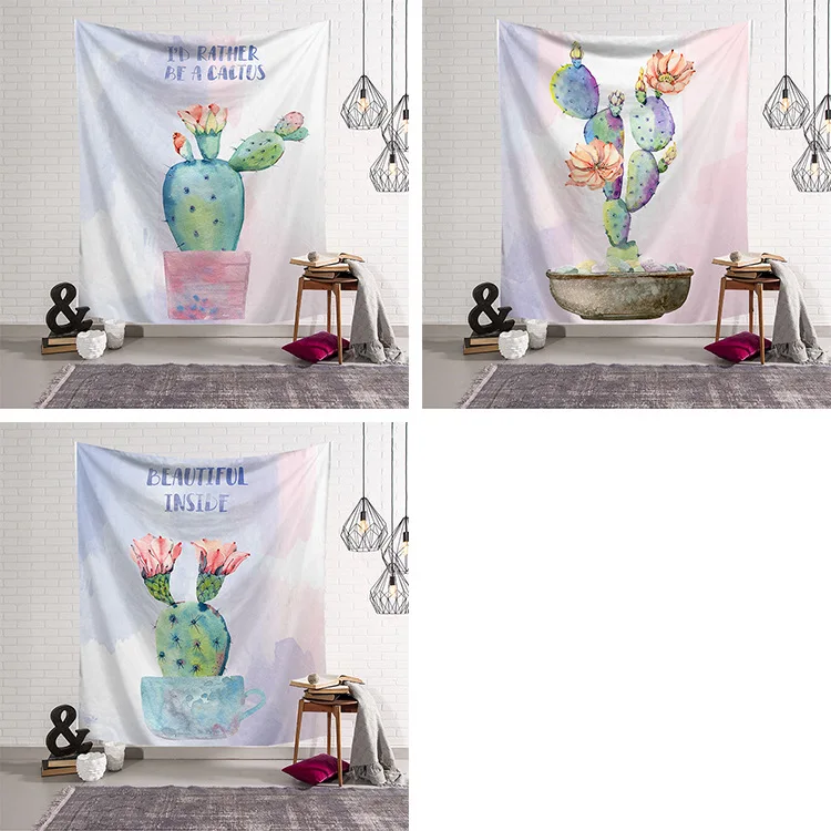 Зеленый Кактус скандинавский природа розовый гобелен настенный пляжный ткань