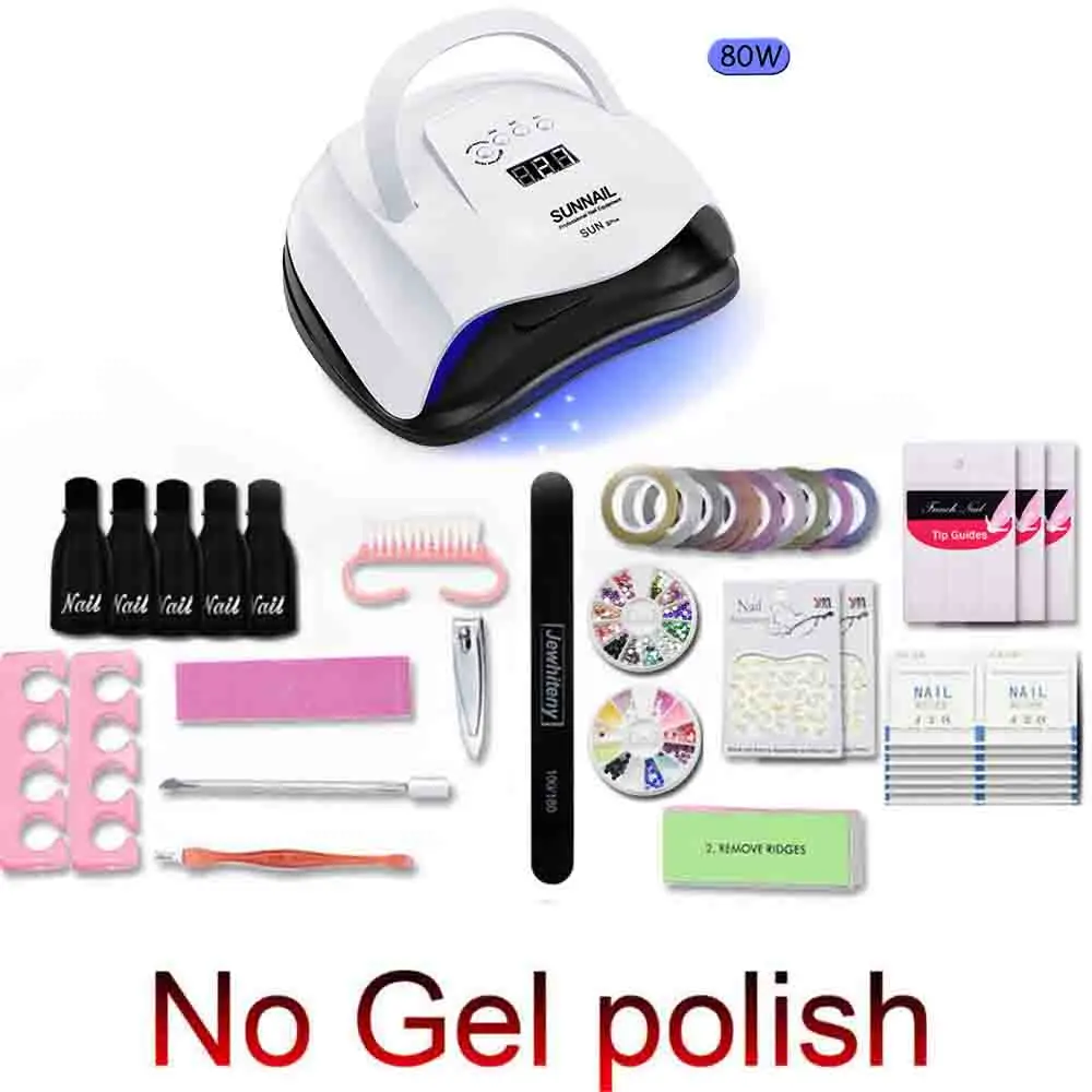 80W-No-gel-polish Детская одежда на рост 80, 54 Вт набор для ногтей УФ-светодиодный светильник с 10 шт. Гель-лак для ногтей комплект био-Гели Soak Off маникюр набор инструментов для маникюра/педикюра для лака для ногтей, инструменты для ногтей - Цвет: 80W-No-gel-polish