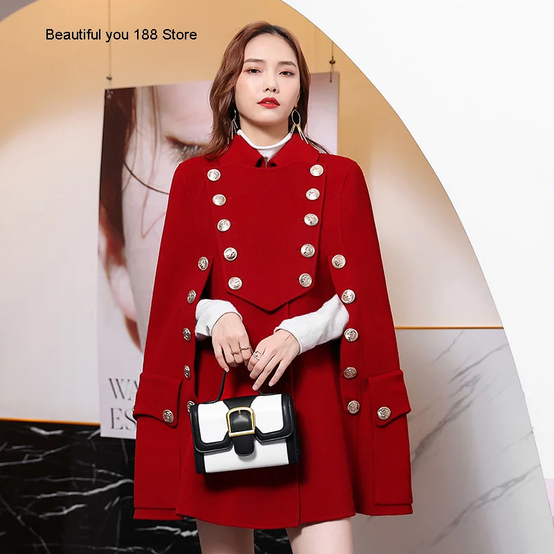

Double sided cashmere coat Gold Double Breasted medium length Cape Cape Cape