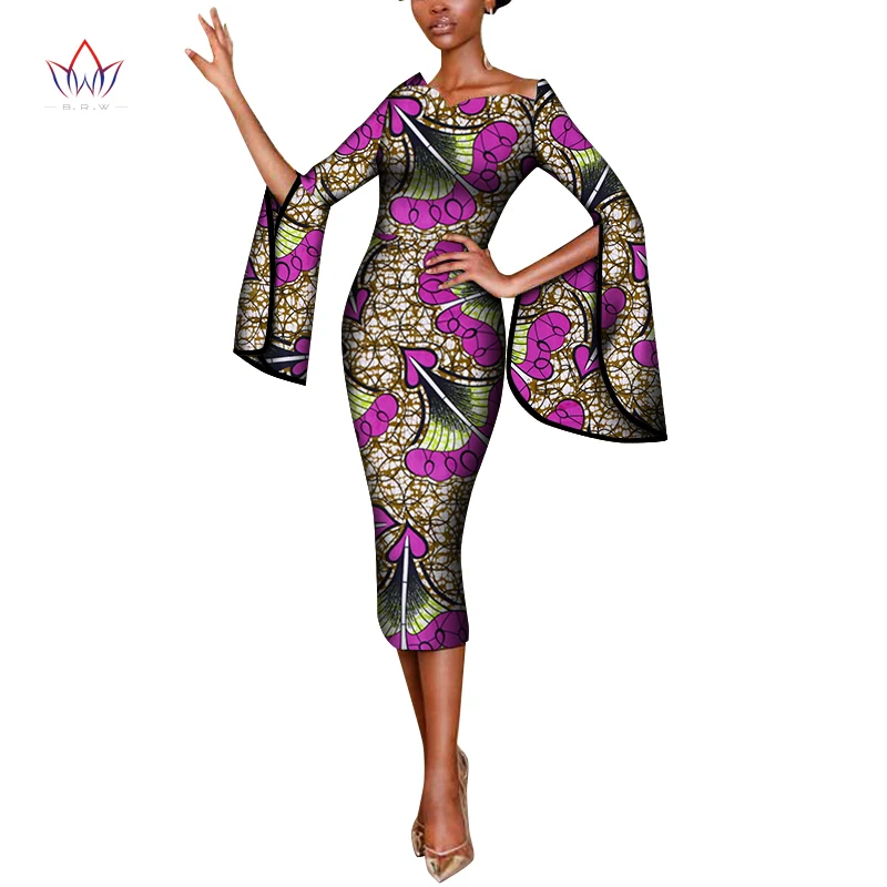 

BintaRealWax африканская одежда для женщин хлопковая ткань с принтом элегантное платье Анкары до колена с оборками африканская одежда WY7540