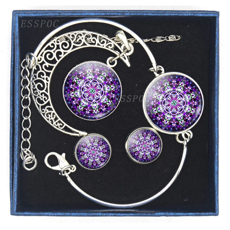 Набор ювелирных изделий с подвеской в виде цветка мандалы изящное ажурное