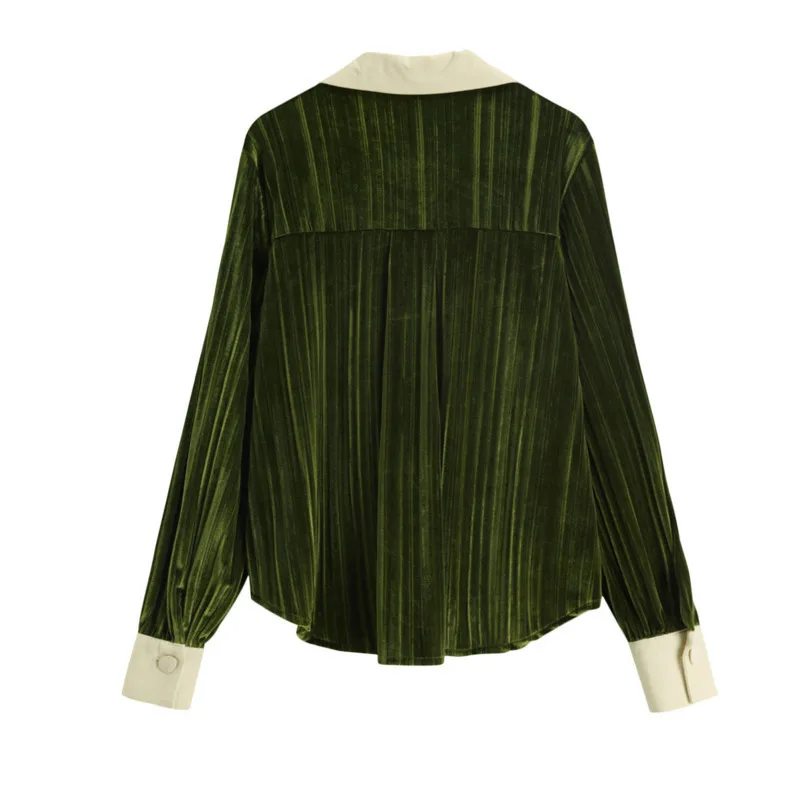 

Velvet Blouse Women Korean Japan Spring Summer Turn-down Collar Long Sleeve Single Breasted Shirt Blusas Mujer Shirts Kalenmos