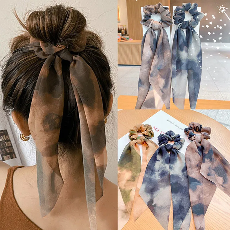

Korean Vintage Bow Hairbands Print Headbands Ribbon Ponytail Scarf Hair Rope Elegant Hair Tie Heandwear Women Hair Accessories