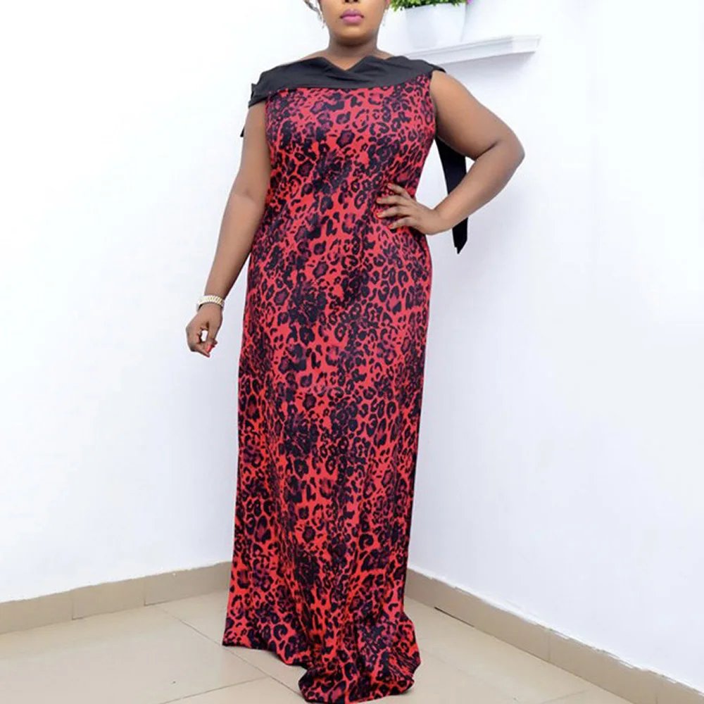

African Long Dresses For Women Maxi Party Plus Size Leopard Print Slash Neck Floor Length Elegant Evening Night Party Vestidos