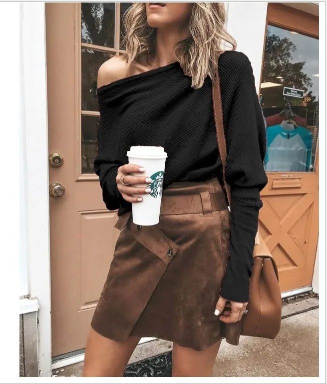 

Women's Sexy OL Slash Neck Loose Causal Style Batwing Long Sleeve Solid Color Sweater