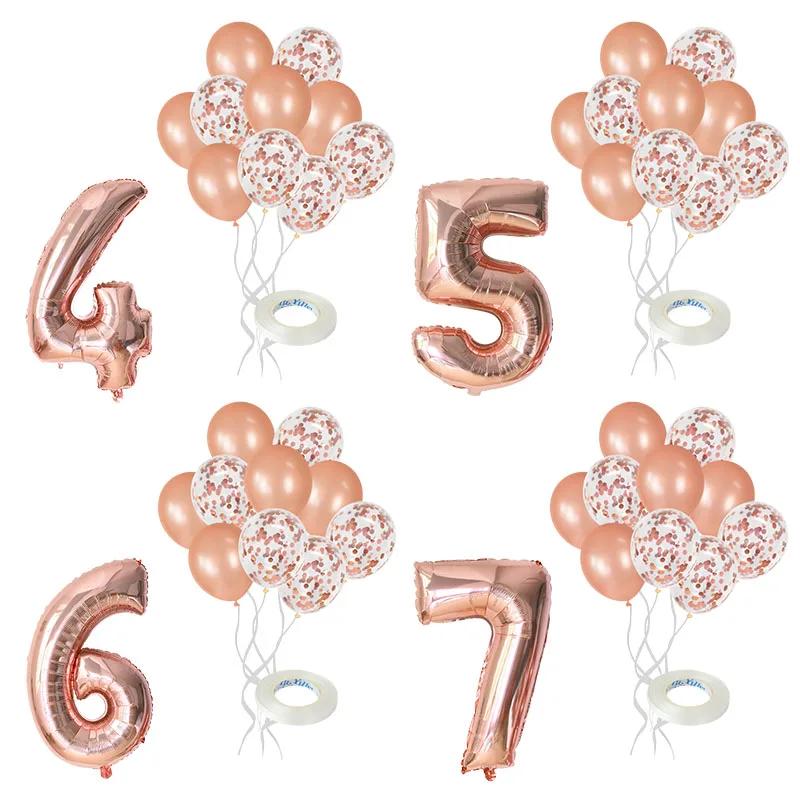 

12Pcs/Set Rose Gold Number Foil Confetti Balloon Party Decoration Baby Shower Kids Adults Birthday Wedding Anniversary Balloons
