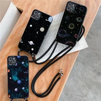 moon plane space phone case for iphone 7 8 11 12 x xs xr mini pro max plus strap cord chain lanyard soft