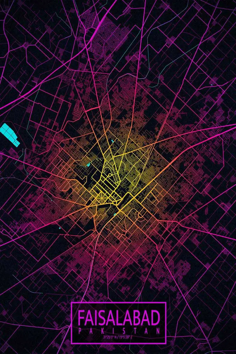 

Неоновая Оловянная Карта города файсалабад, Настенный декор в стиле ретро, винтажная металлическая вывеска, неоновая вывеска для кафе, паба...
