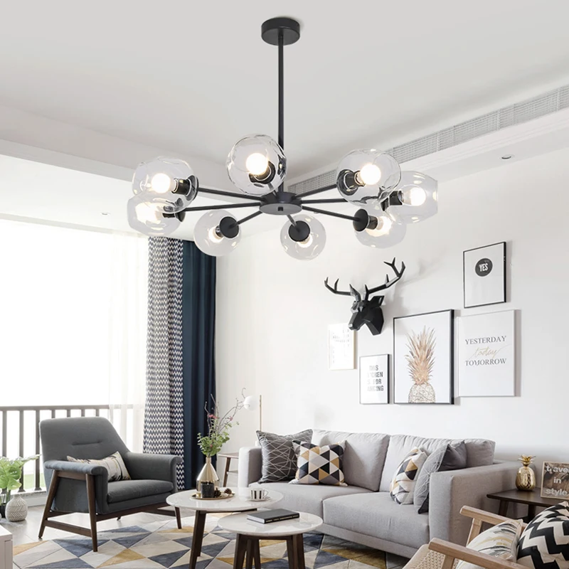 

Nordic LED Chandelier Lighting for Dining Room Modern LOFT Glass Hanging Lamp Indoor Decor Chandelier for Living Room Bedroom