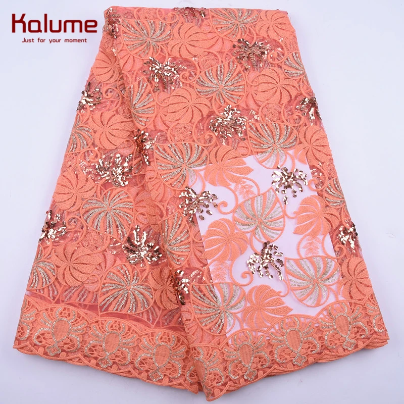 

Kalume Unique Style African Milk Silk Lace Fabric With Sequins Pure White French Net Lace For Wedding Nigerian Tulle Laces 2041