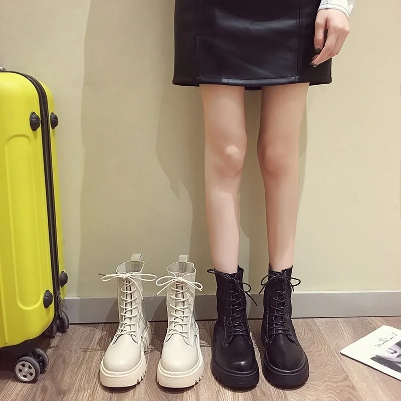 

new boots women's British autumn thin style fashion pipe thick sole single boots middle tube spring and autumn Mid