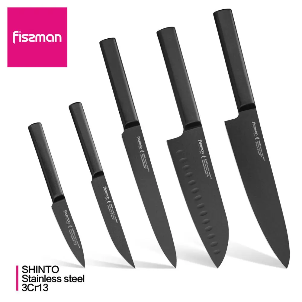Японские кухонные ножи Fissman Shinto Sereis 3cr13 со стальным лезвием с ручкой с черным покрытием