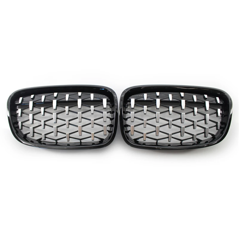 

2Pcs Car Style Bright Black Front Kidney Double Slat Grill Grille For BMW 1-Series F20 2011-2014 Auto Accessories