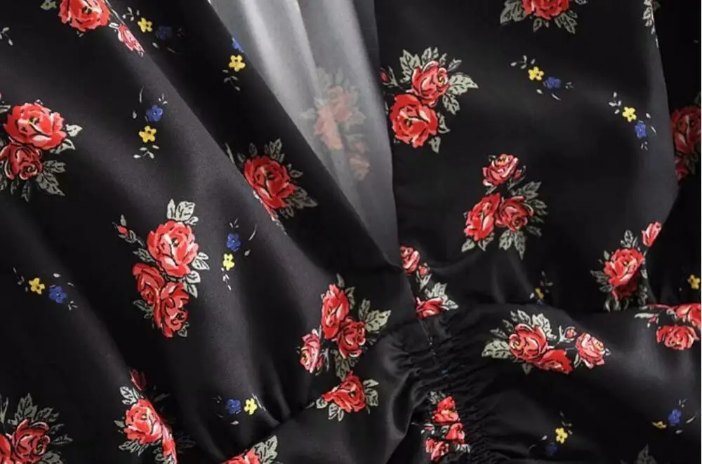 2019 сексуальное черное красное летнее платье с цветочным принтом оборками и