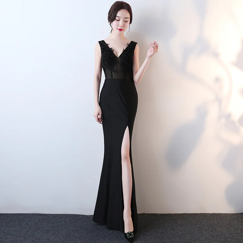 

Lady Perspective Lace Appliques Formal Party Dresses Sexy Elegant Deep V-Neck Evening Prom Gown Slim Banquet Sheath Dress