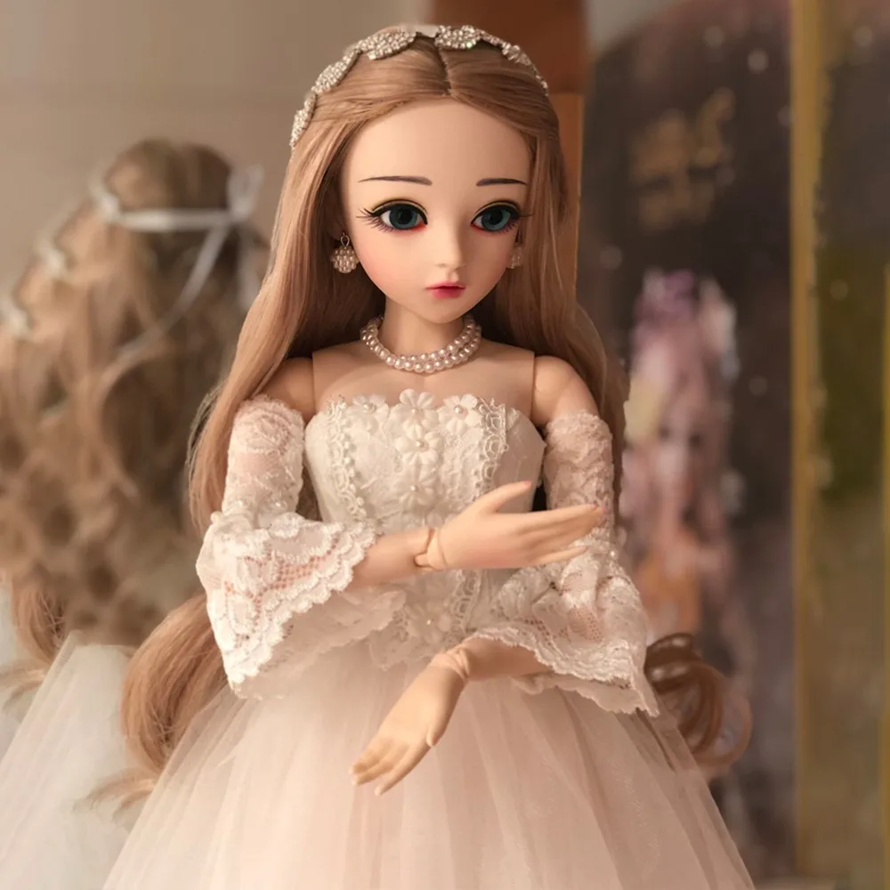 Кукла-Невеста BJD 1/3 девушка куклы Принцесса белое свадебное платье длинные кудрявые волосы ручной работы красивые игрушки 60 см Силиконовые шарниры Кукла реборн