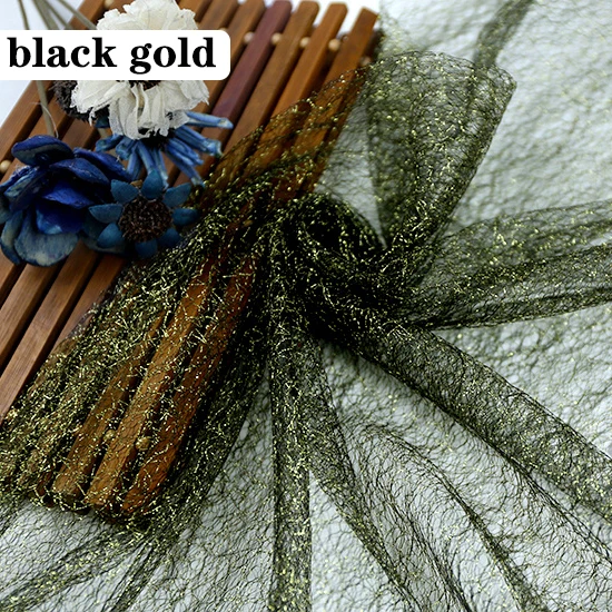 black gold 1/2/5 м/лот блеск золотой нитью тюль ткань, Сетчатое платье с блестками для сцены вечерние свадебное платье юбки украшения DIY ткани - Цвет: black gold