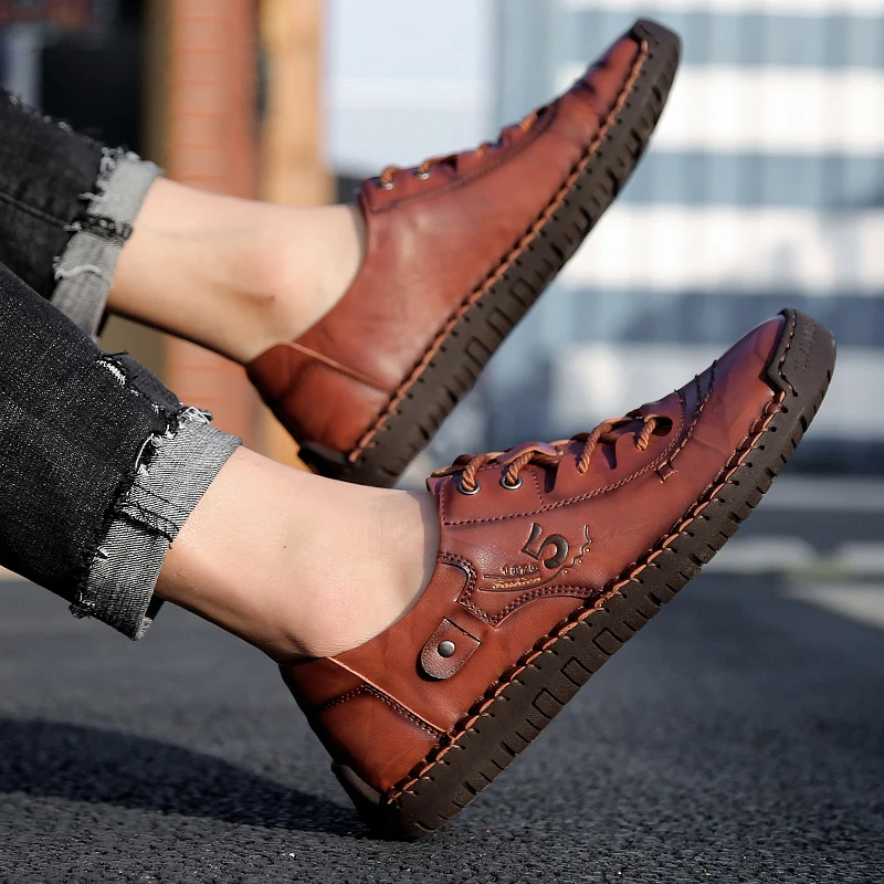 

New Classic Comfortable Casual Shoes Men Loafers Shoes Leather Men Shoes Handmade Flat shoes Moccasins Shoes Plus Size 38-48