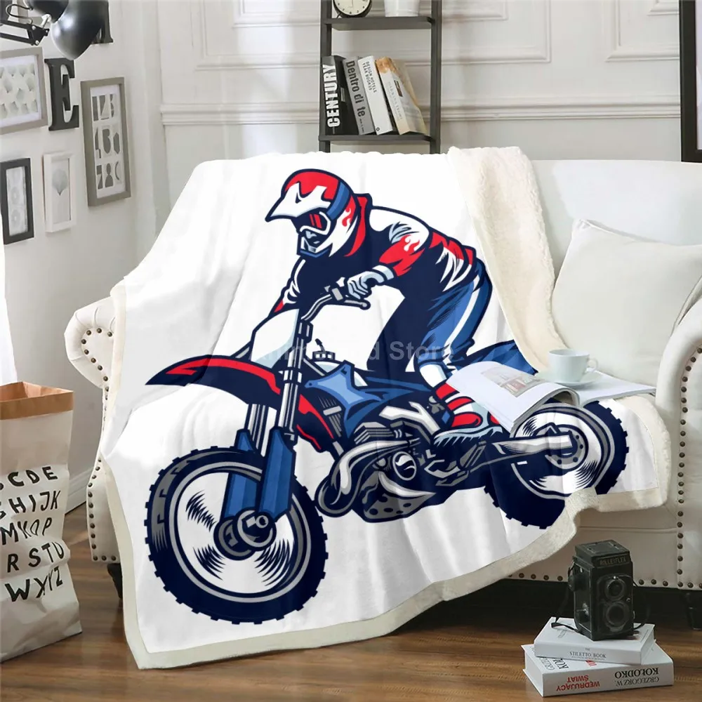 Мультяшное мотоциклетное одеяло Флисовое с 3D принтом для кровати домашний