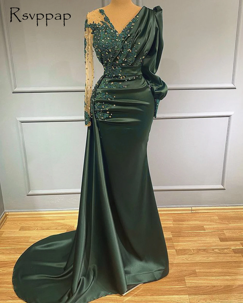 

Новое поступление, женское атласное платье с длинным рукавом в стиле ретро Дубаи изумрудно-зеленого цвета, вечерние платья