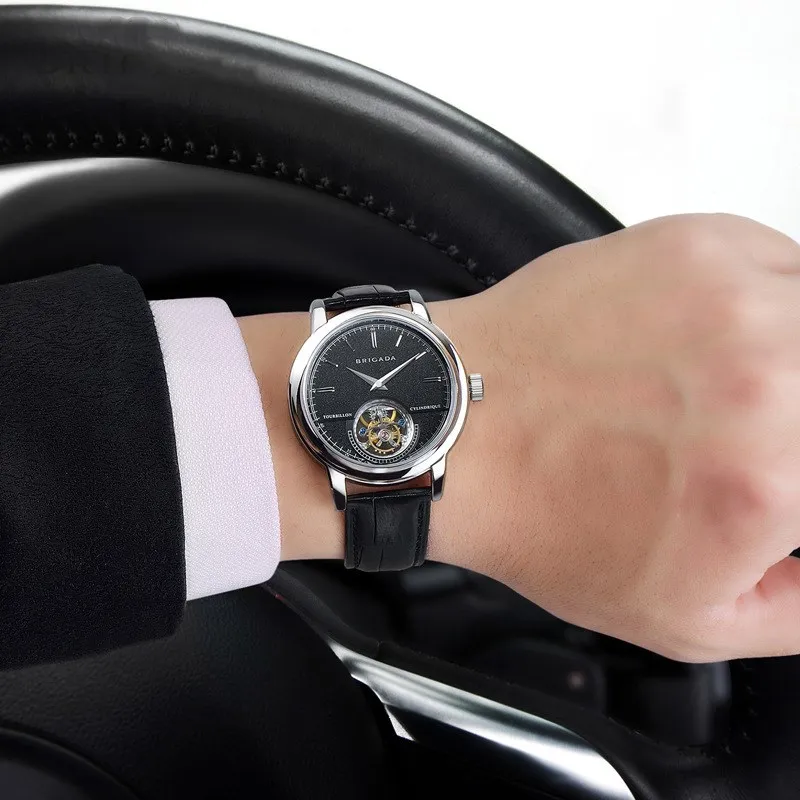 

CLASSIC MEN REAL TOURBILLON PILOT WATCH DUAL SAPPHIRE DIAL ST8002 MOVEMENT MENS MECHANICAL HAND WIND WRIST WATCHES 2019