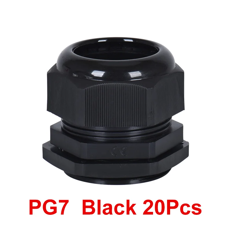 PG7 Black 20Pcs PG нейлоновый кабельный ввод пластиковый Электрический провод водонепроницаемый соединительный кабель IP68 PG7 PG9 PG11 PG13.5 PG16 PG19 4-50 мм Gram Head CE - Цвет: PG7 Black 20Pcs