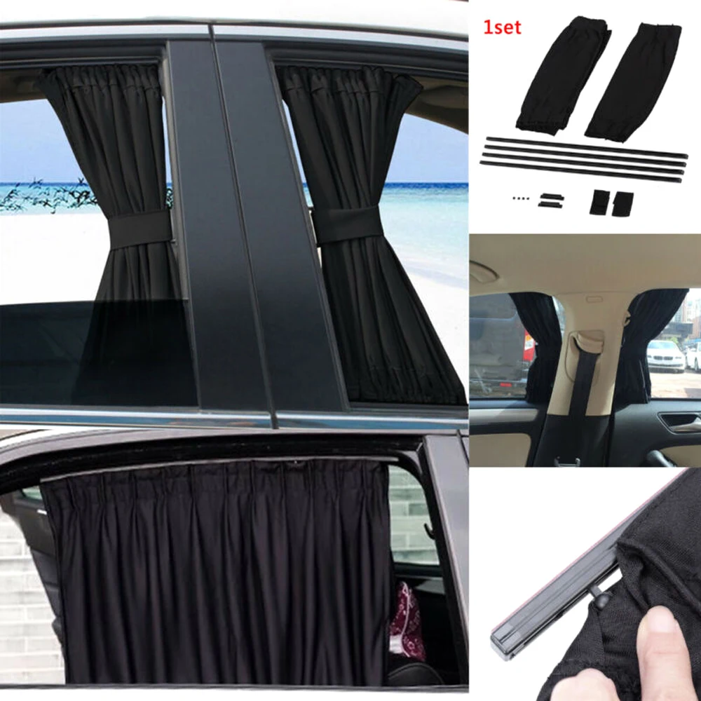 

2Pcs Black W/Tracks Foldable Car Window Sun Shade Cover Mesh Shield UV Protection Car Accessories 47cm*50cm/18.5"*19.6"