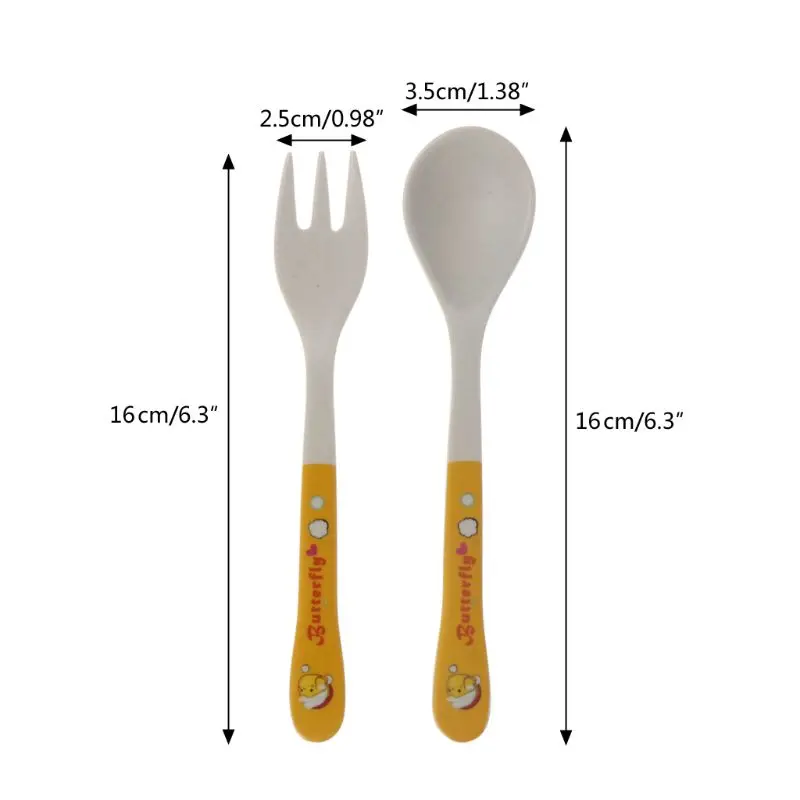 

2pcs/Set Bamboo Fiber Environmental Protection Creative Cute Spoon Fork Children Gift Tableware Baby Spoon Fork
