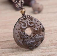 lucky stone crafts black obsidian stone pixiu pendant necklaces manual fashion jewelry for gift