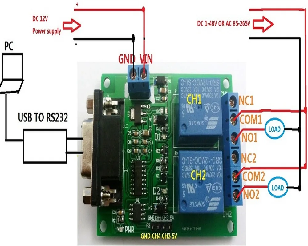 DC 12V 2 CH DB9 Female/Male RS232 UART пульт дистанционного управления коммутационная плата