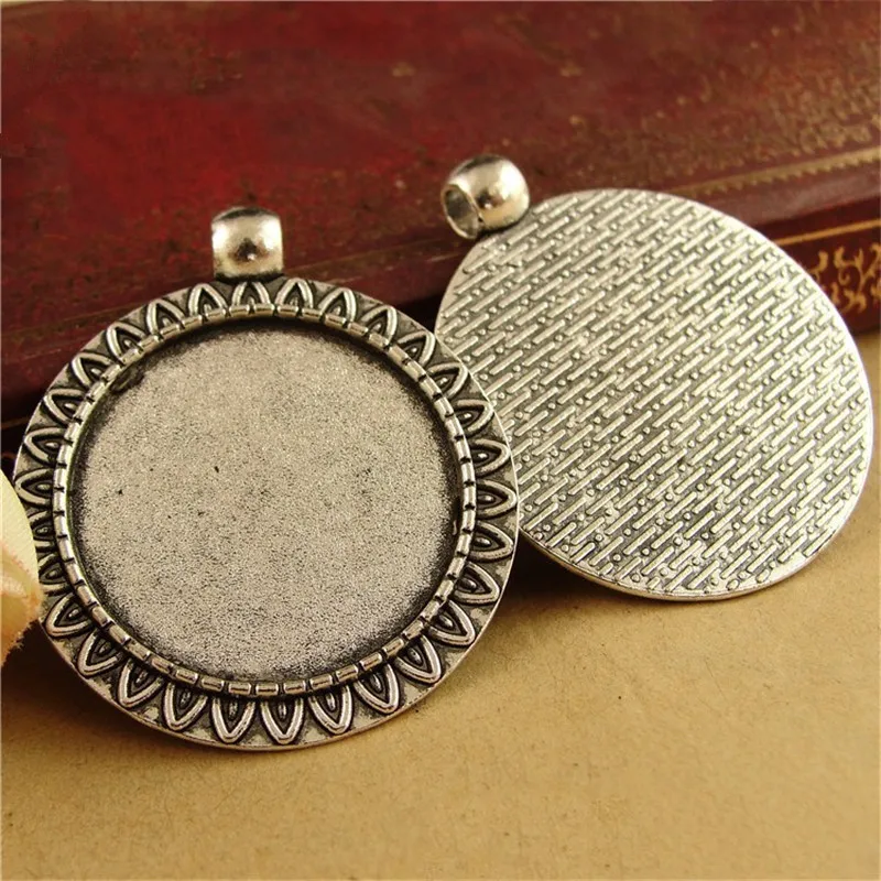

10pcs/lot Retro 25mm Round Pendant Settings Cabochons Bases Bezel Trays Fit Cabochon Cameo DIY Necklace Finding