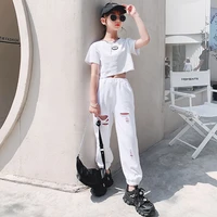summer girls clothes white hip hop two piece sets teenage kids short t shirt shorts 4 14 year girls suits tracksuit for girls