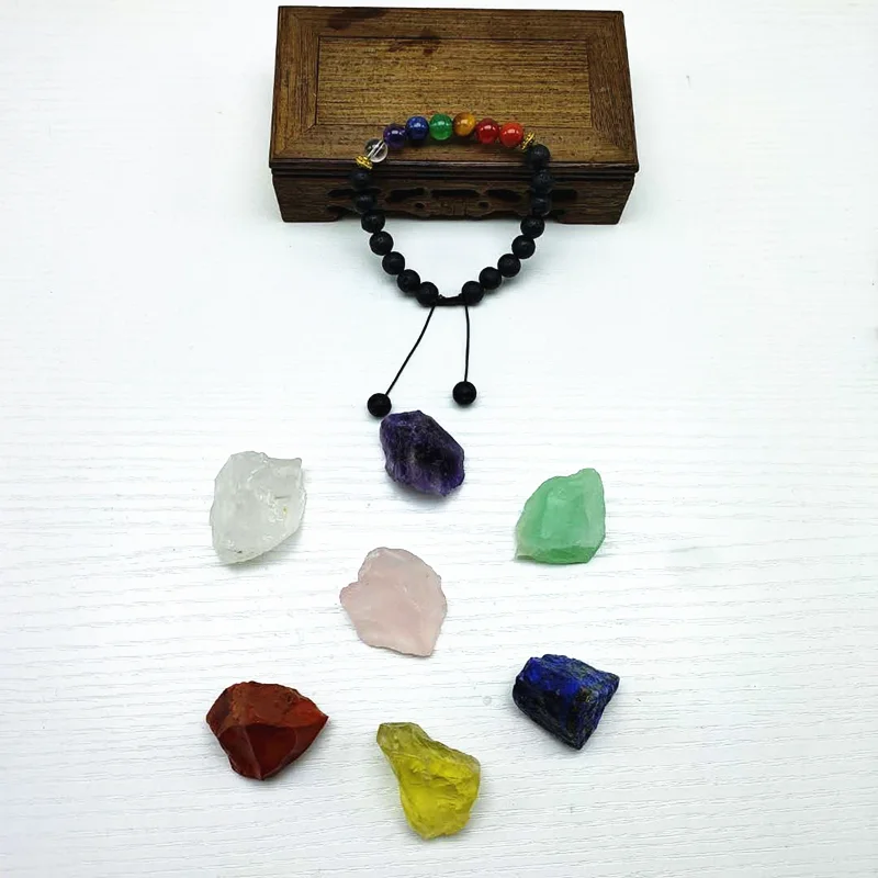 

Natural gemstone seven chakra mixed material crystal volcanic rock bracelet healing stones
